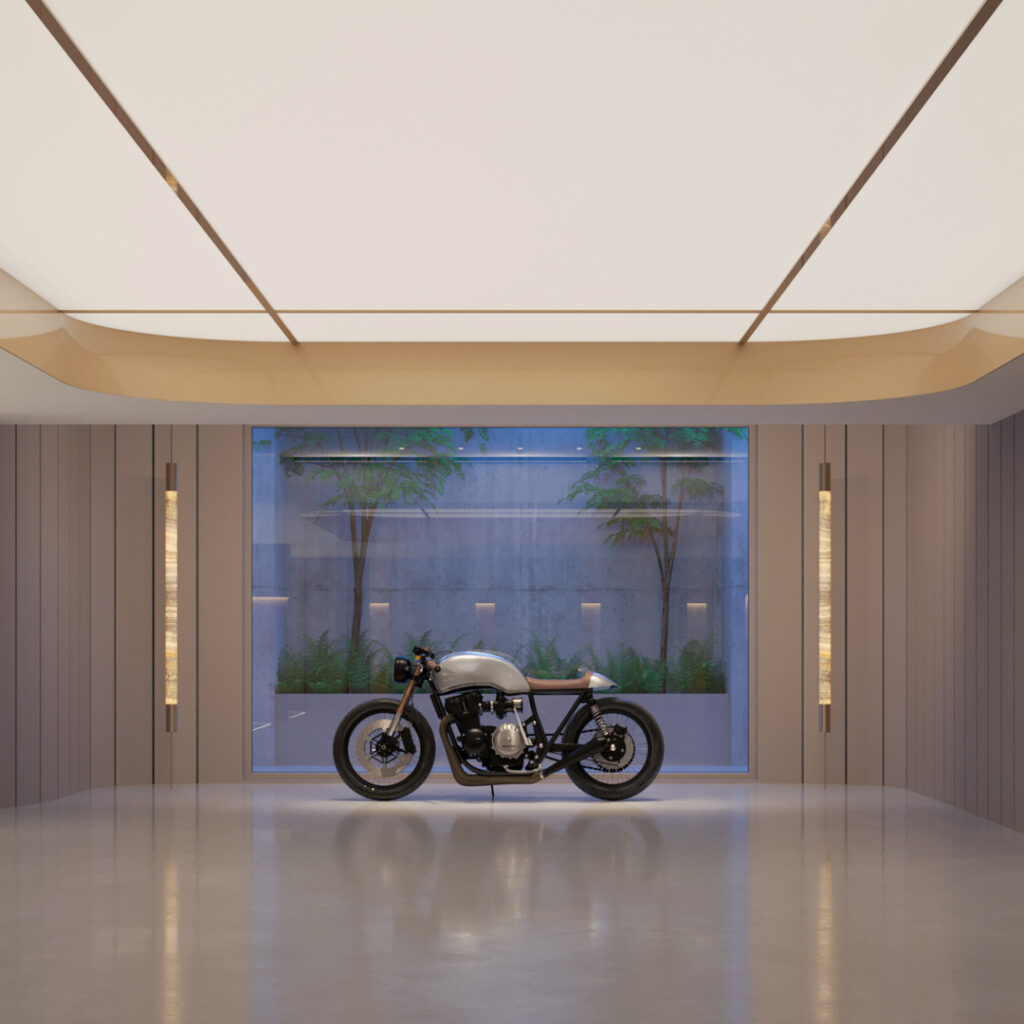 Exklusiver Garagenausbau mit Lichtdecke, Glasfront und repräsentativer Raumgestaltung