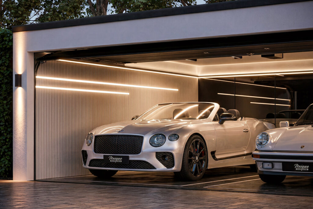 Upgrade double garage with lighting design, slat wall, mirror wall and high-quality garage conversion